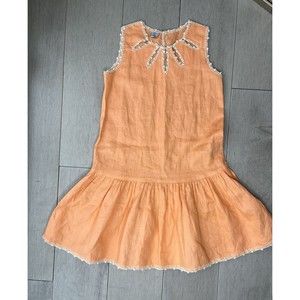ARROZ CON LECHE  Jose Dress Girls Sz 8 Linen Embroidered Orange peach